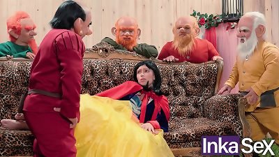Snow white gets lost in the woods and is banged by the 7 dwarfs.